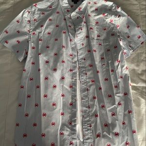J Crew Flex Washed Crab Print Button Down Size Large